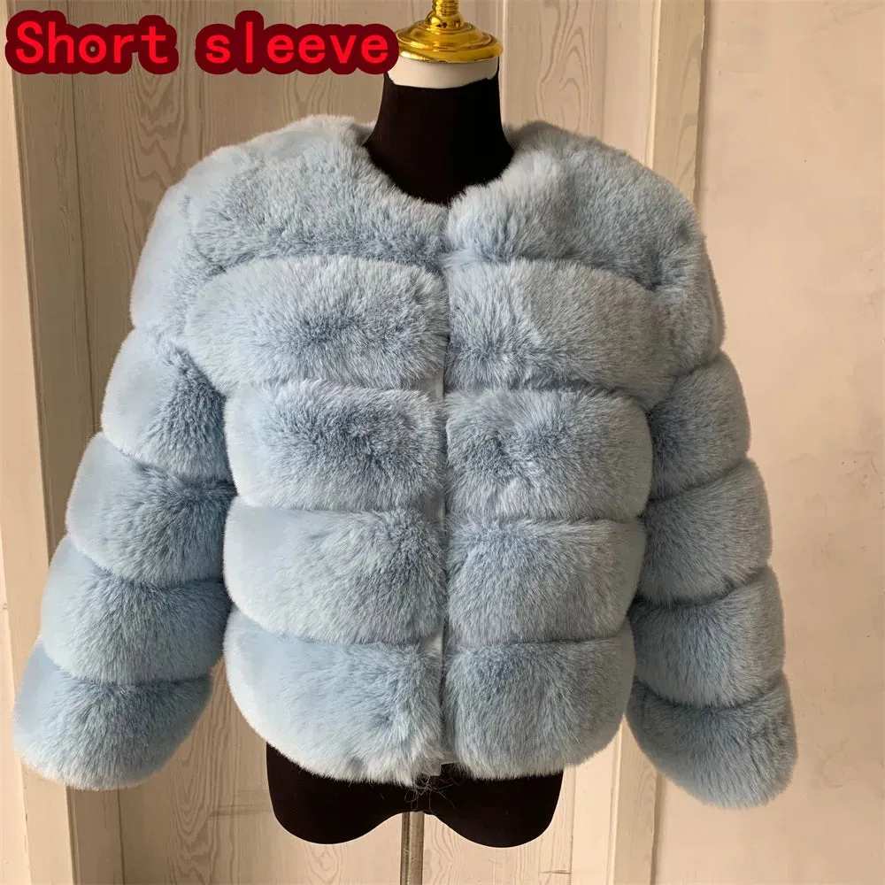 Women's Fashion faux fur coat super hot Autumn Winter women short Faux fox fur fluffy jacket high quality 7xl Ladies furry coats