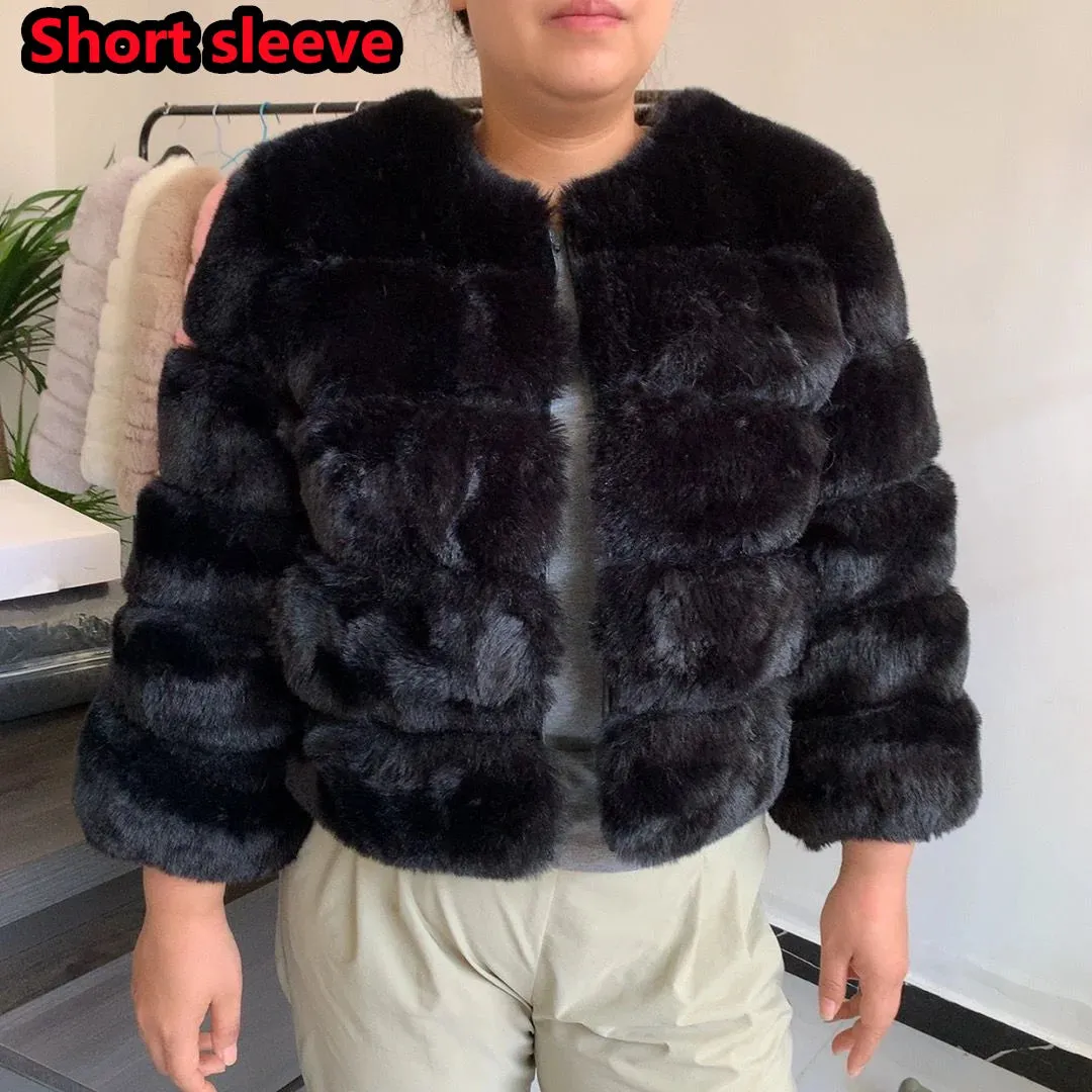 Women's Fashion faux fur coat super hot Autumn Winter women short Faux fox fur fluffy jacket high quality 7xl Ladies furry coats