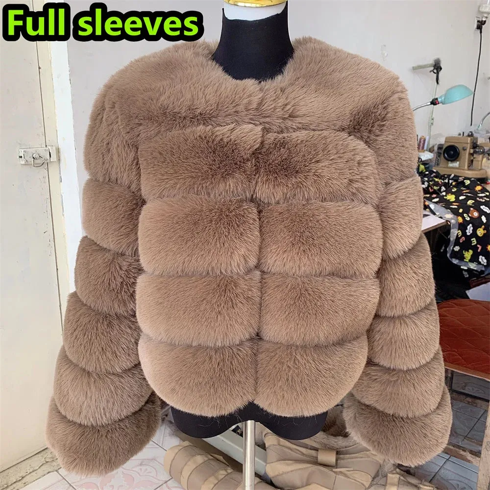 Women's Fashion faux fur coat super hot Autumn Winter women short Faux fox fur fluffy jacket high quality 7xl Ladies furry coats