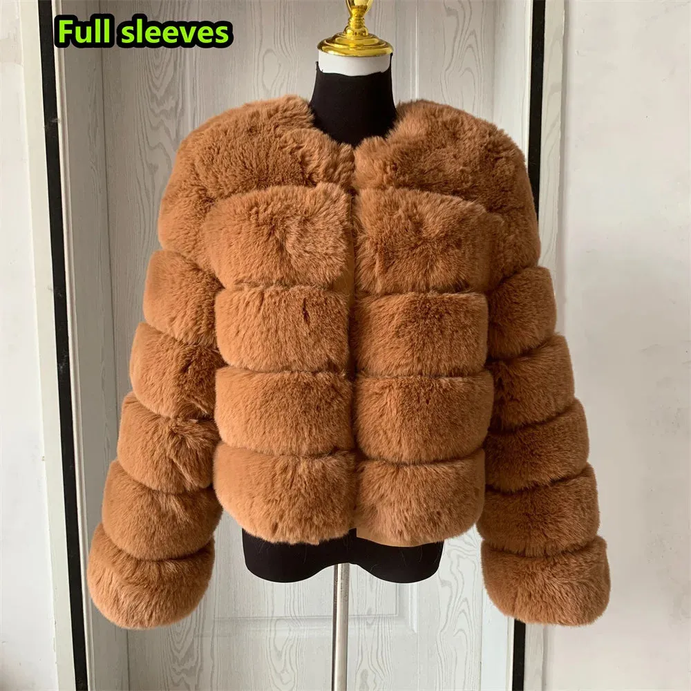 Women's Fashion faux fur coat super hot Autumn Winter women short Faux fox fur fluffy jacket high quality 7xl Ladies furry coats