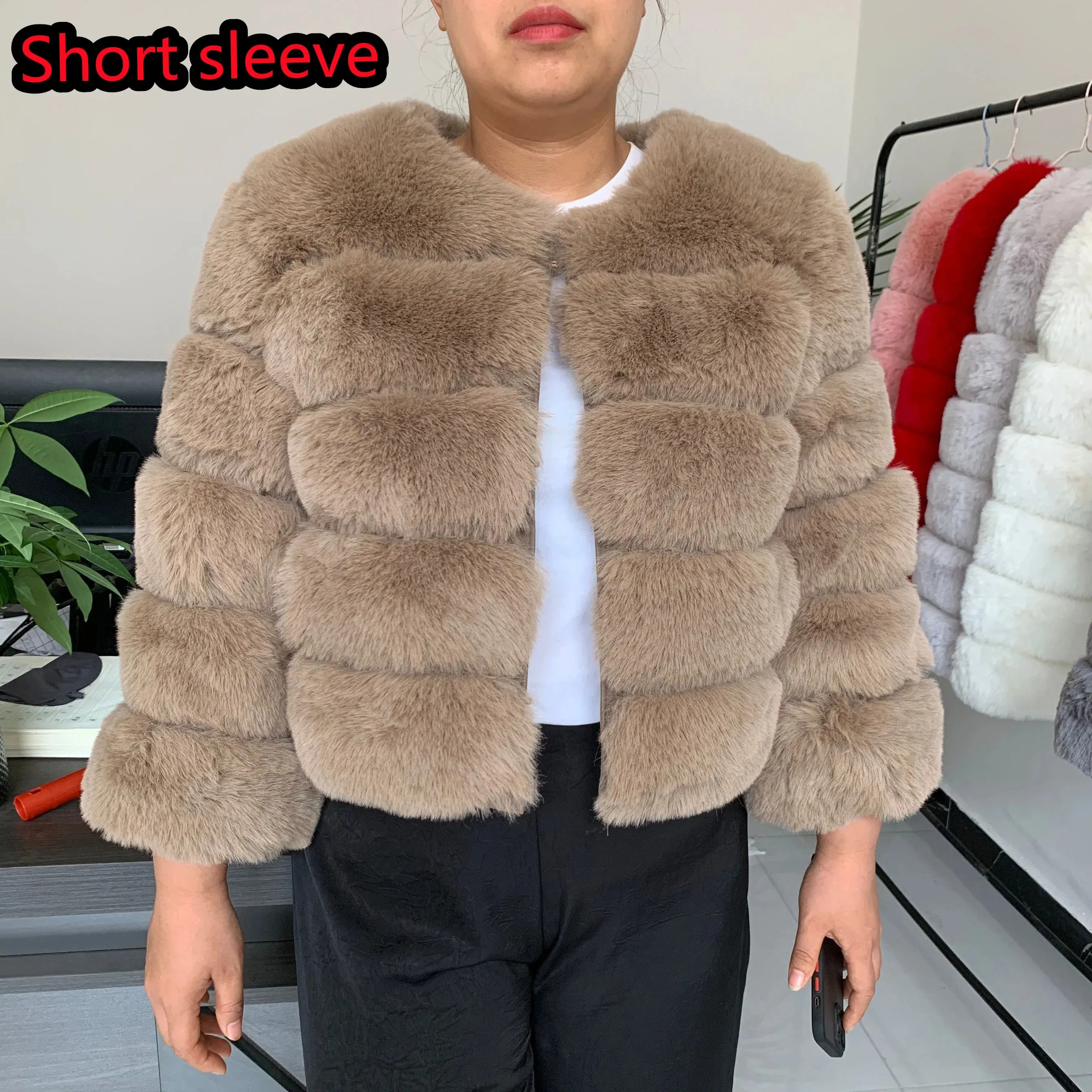 Women's Fashion faux fur coat super hot Autumn Winter women short Faux fox fur fluffy jacket high quality 7xl Ladies furry coats