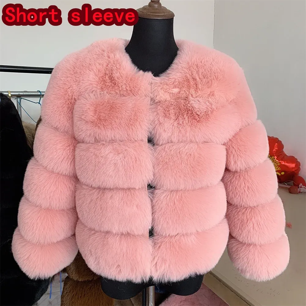 Women's Fashion faux fur coat super hot Autumn Winter women short Faux fox fur fluffy jacket high quality 7xl Ladies furry coats