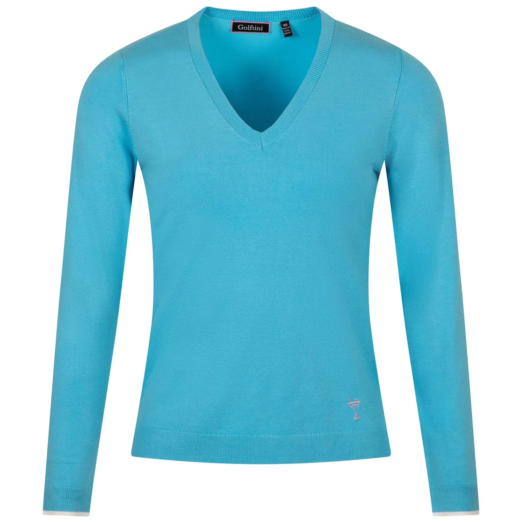 Womens LS V-Neck Sweater Ocean/White - SS24