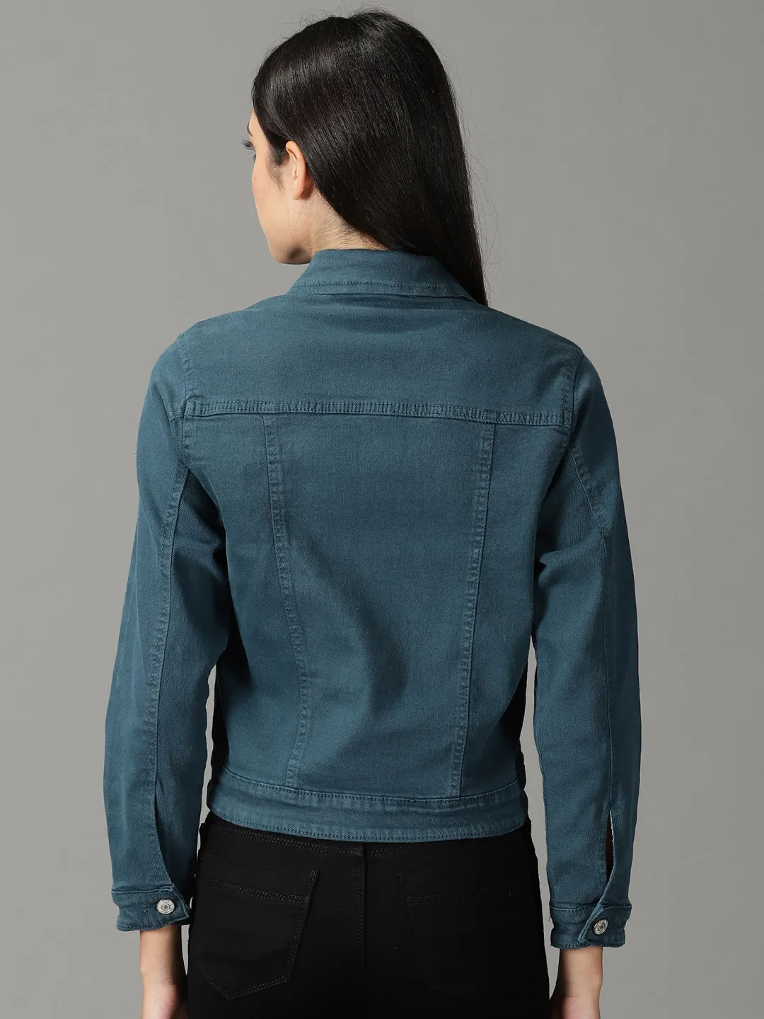 Women's Teal Solid Open Front Jacket