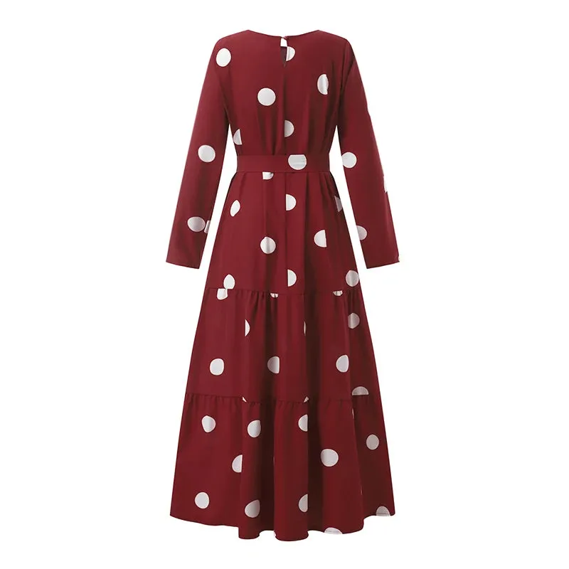 Women's Vintage Polka Dot Abaya Dress - Modest Maxi Hijab Sundress | Dubai Turkey Islamic Clothing