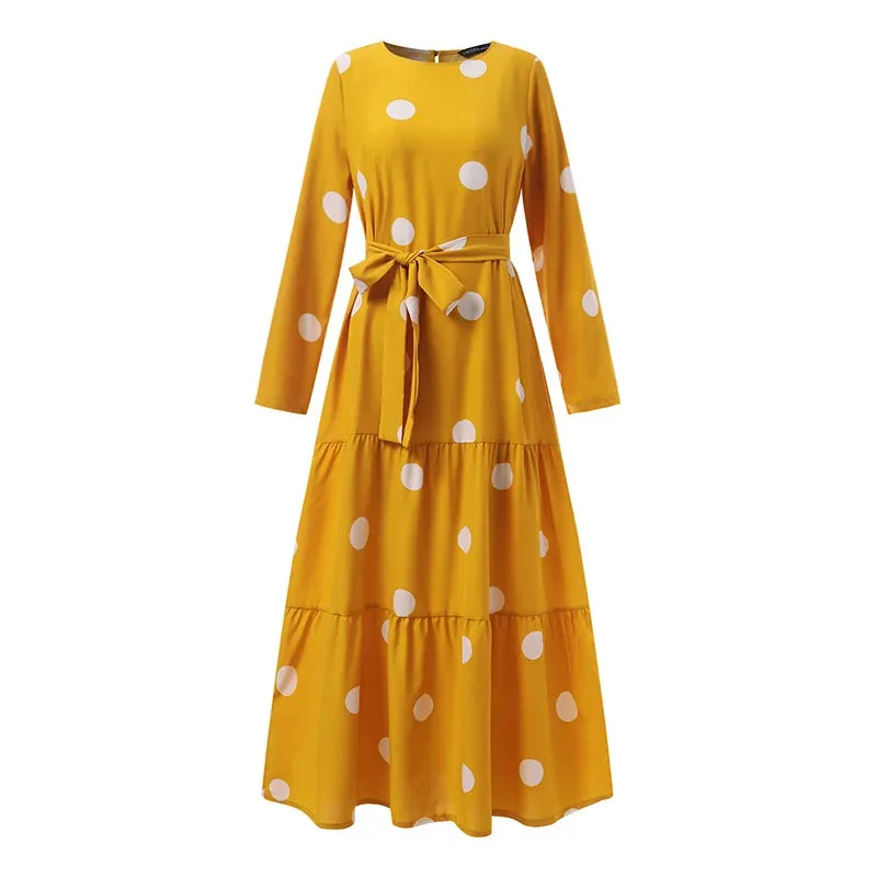 Women's Vintage Polka Dot Abaya Dress - Modest Maxi Hijab Sundress | Dubai Turkey Islamic Clothing