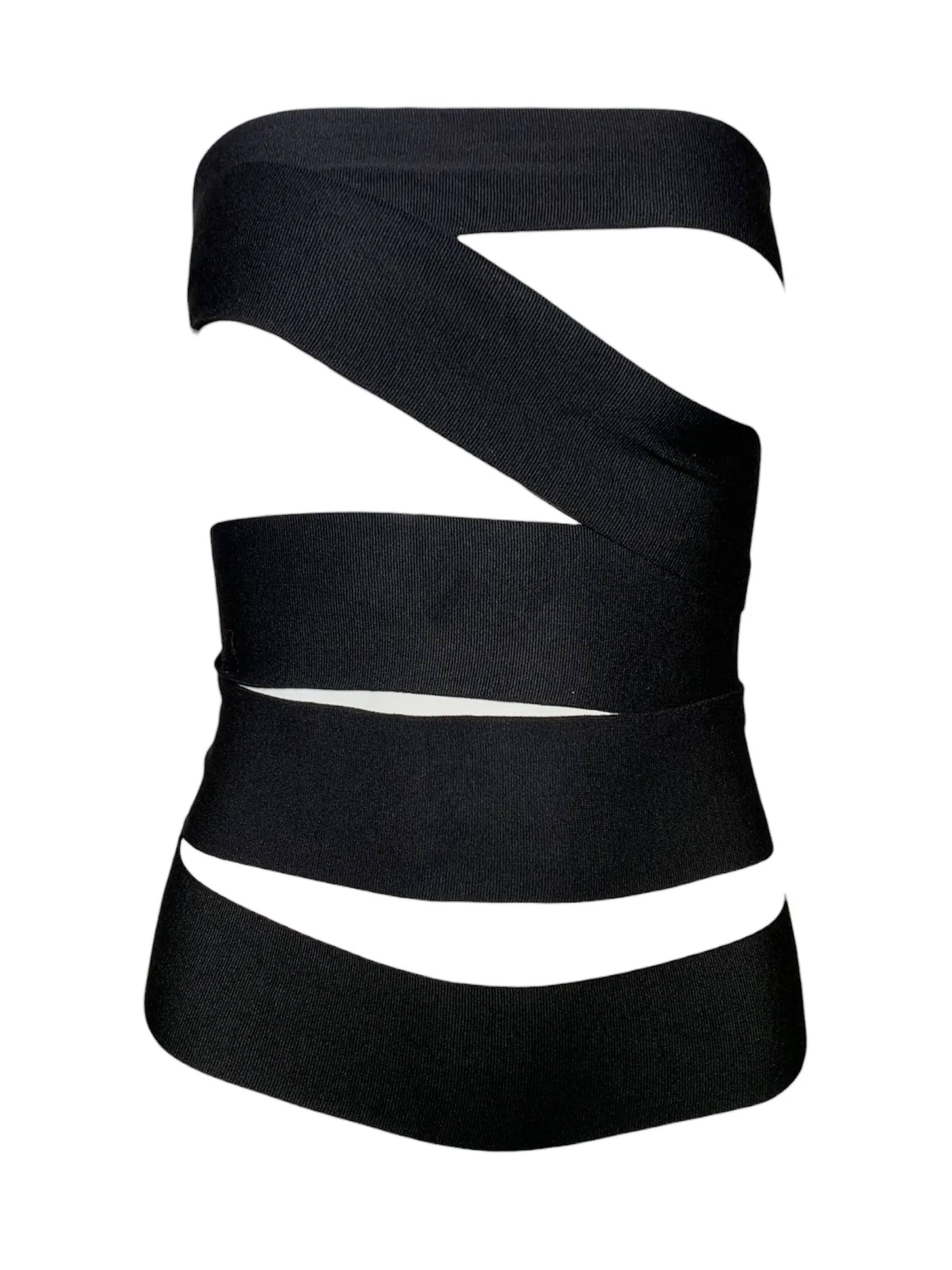 Yves Saint Laurent S/S 2001 RTW Tom Ford Runway Black Bondage/Bandage Wrap Belt Top