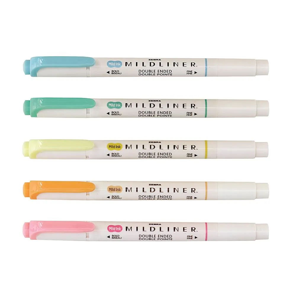 Zebra Mildliner Double Ended Highlighter 5pk Fluorescent Set