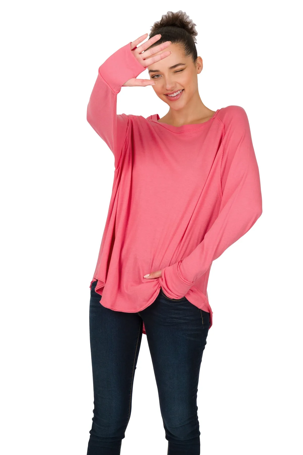 Zenana Raglan Sleeve Thumbhole Top