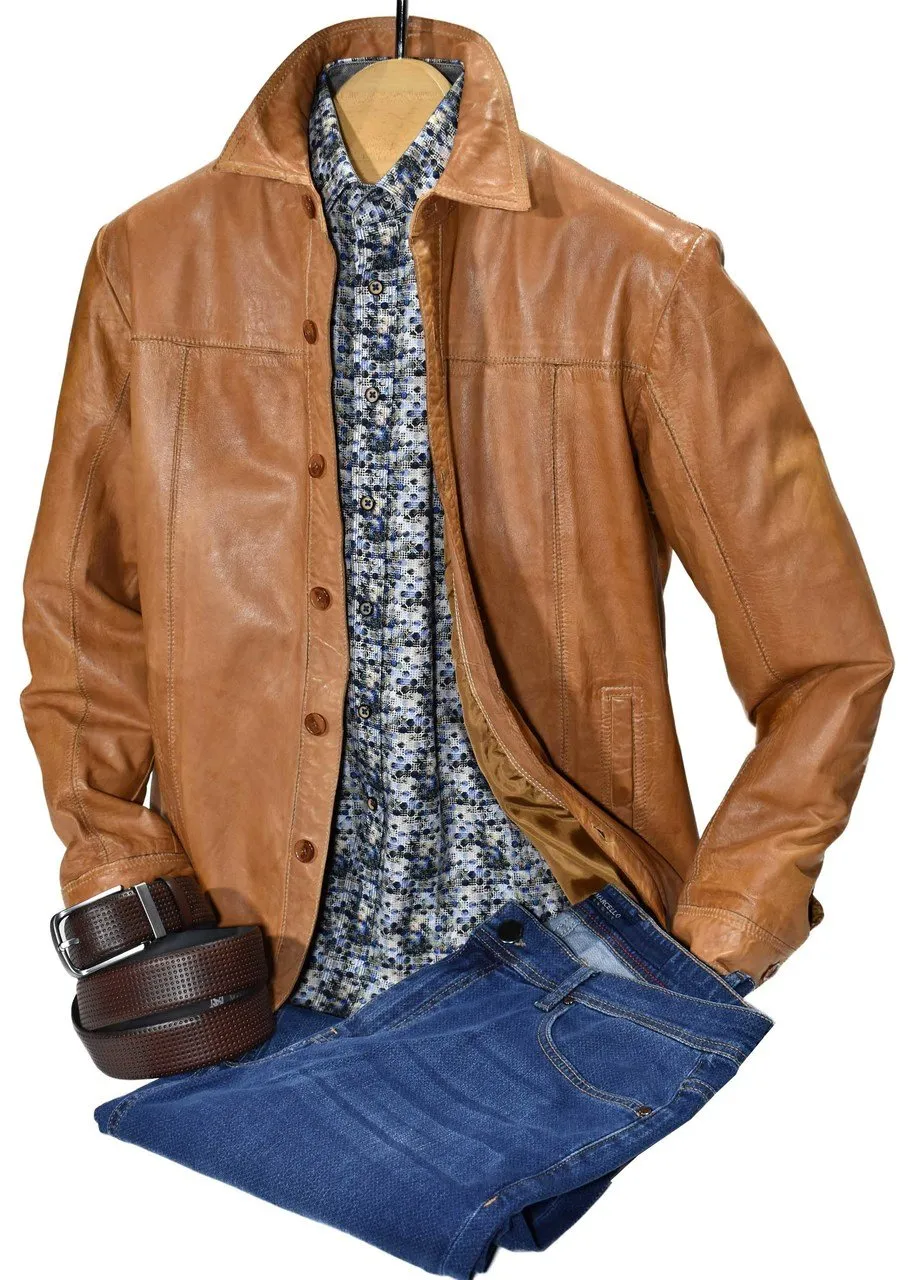 ZM3393 Antiqued Leather Shirt Jacket